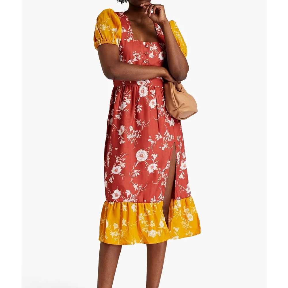 Walter Baker Cara Floral Print Crepe de Chine MIDI Dress NWT